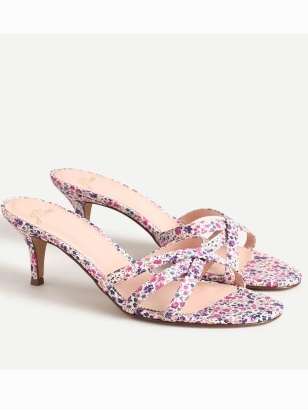 NIB J.Crew Phoebe Pink Floral Liberty Print Strappy Kitten Heel Sandal Mule 8